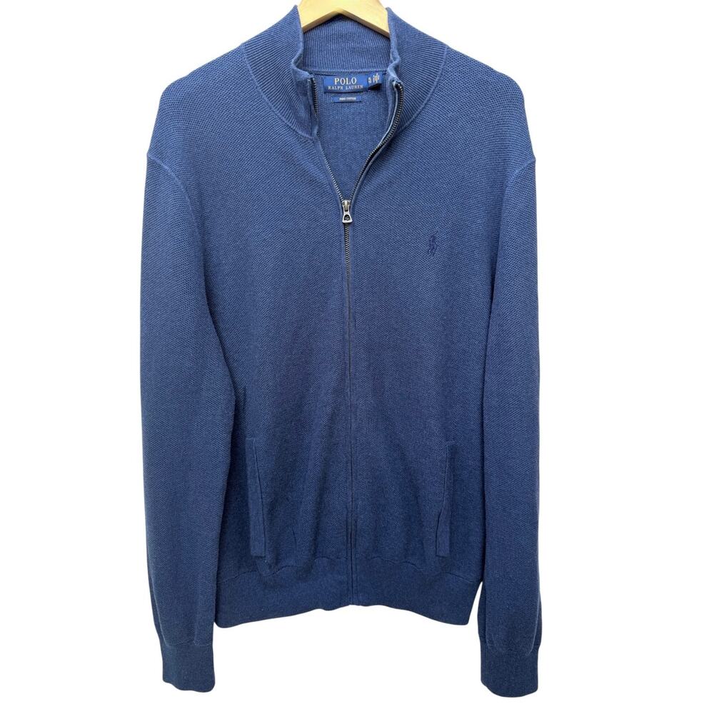 Polo Ralph Lauren Full Zip Sweater Mens XL Blue Pima Cotton Knit Jacket